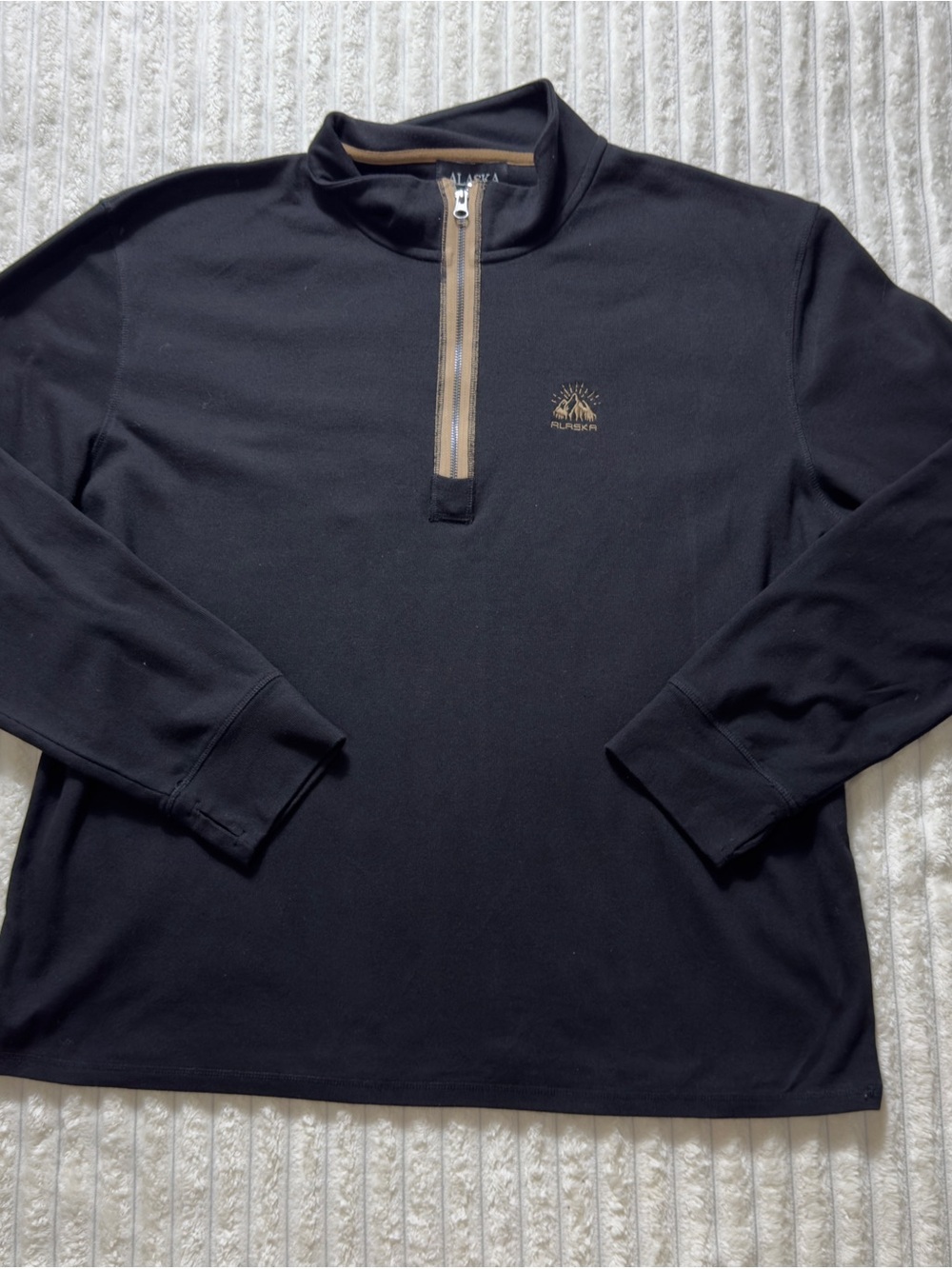 ALASKA Knit Sweatshirt Black Men's Size 2XXL 1/4 Zip Mock Neck Logo